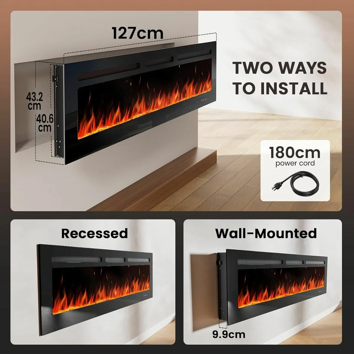 50″/127cm Electric Fireplace Timer 20 Flame Colors - Image 4