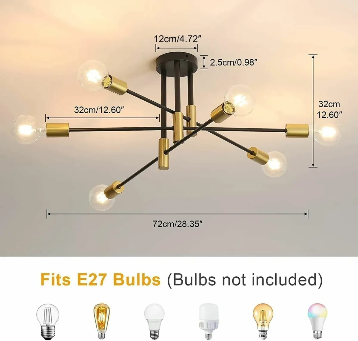 Chandelier Sputnik Ceiling Light 6 Lights Gold - Image 3