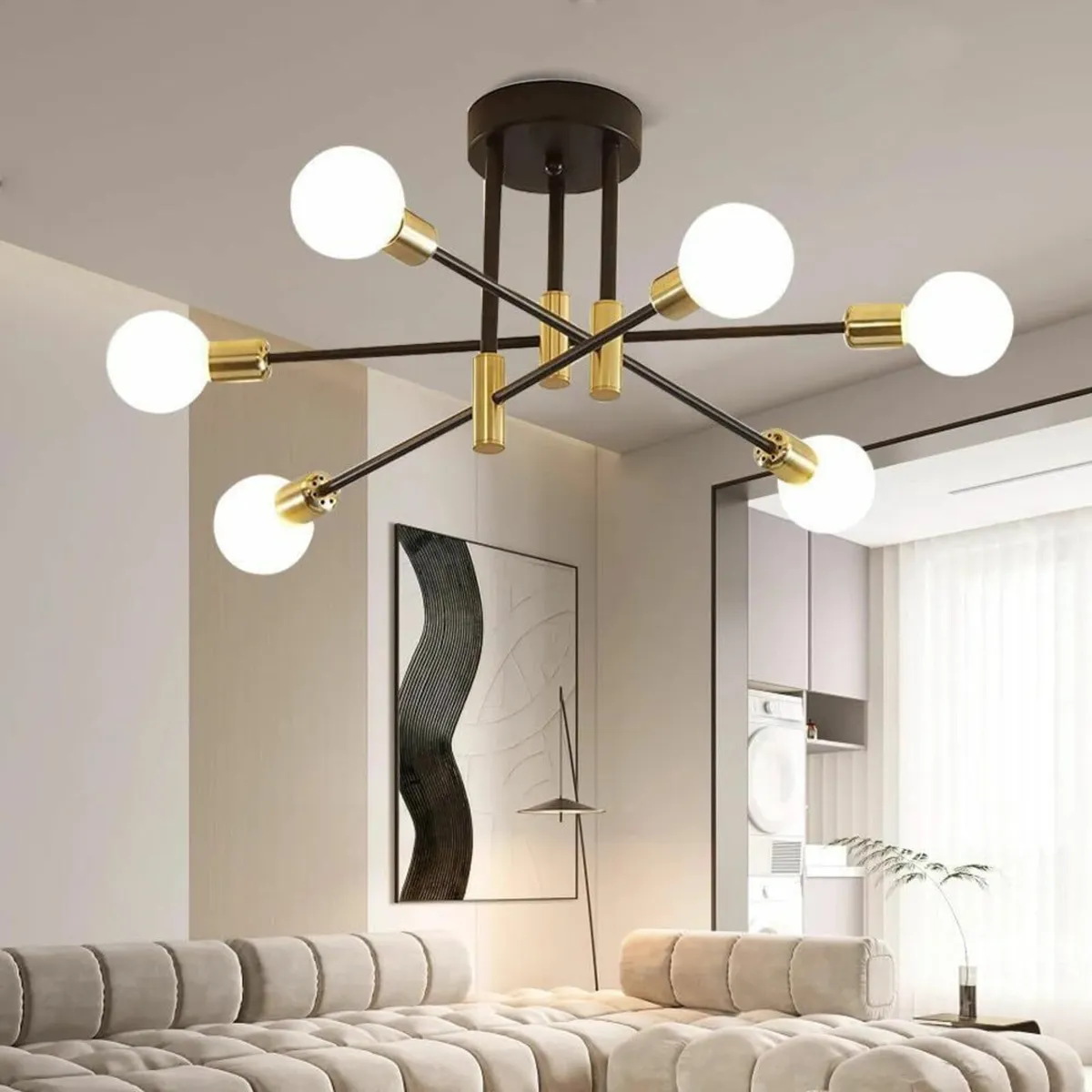 Chandelier Sputnik Ceiling Light 6 Lights Gold - Image 1