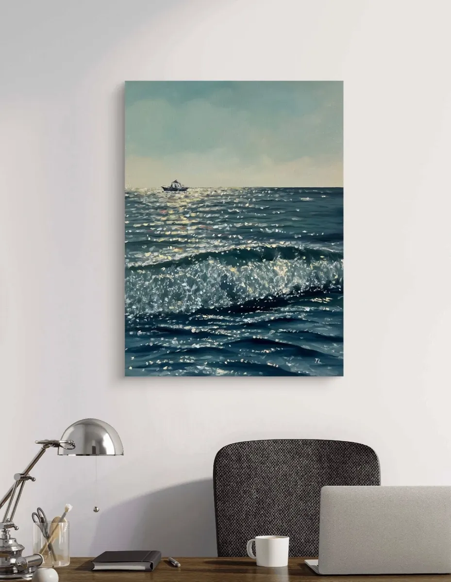 ORIGINAL OIL PAINTING on Canvas SEASCAPE Wall Art - Image 3