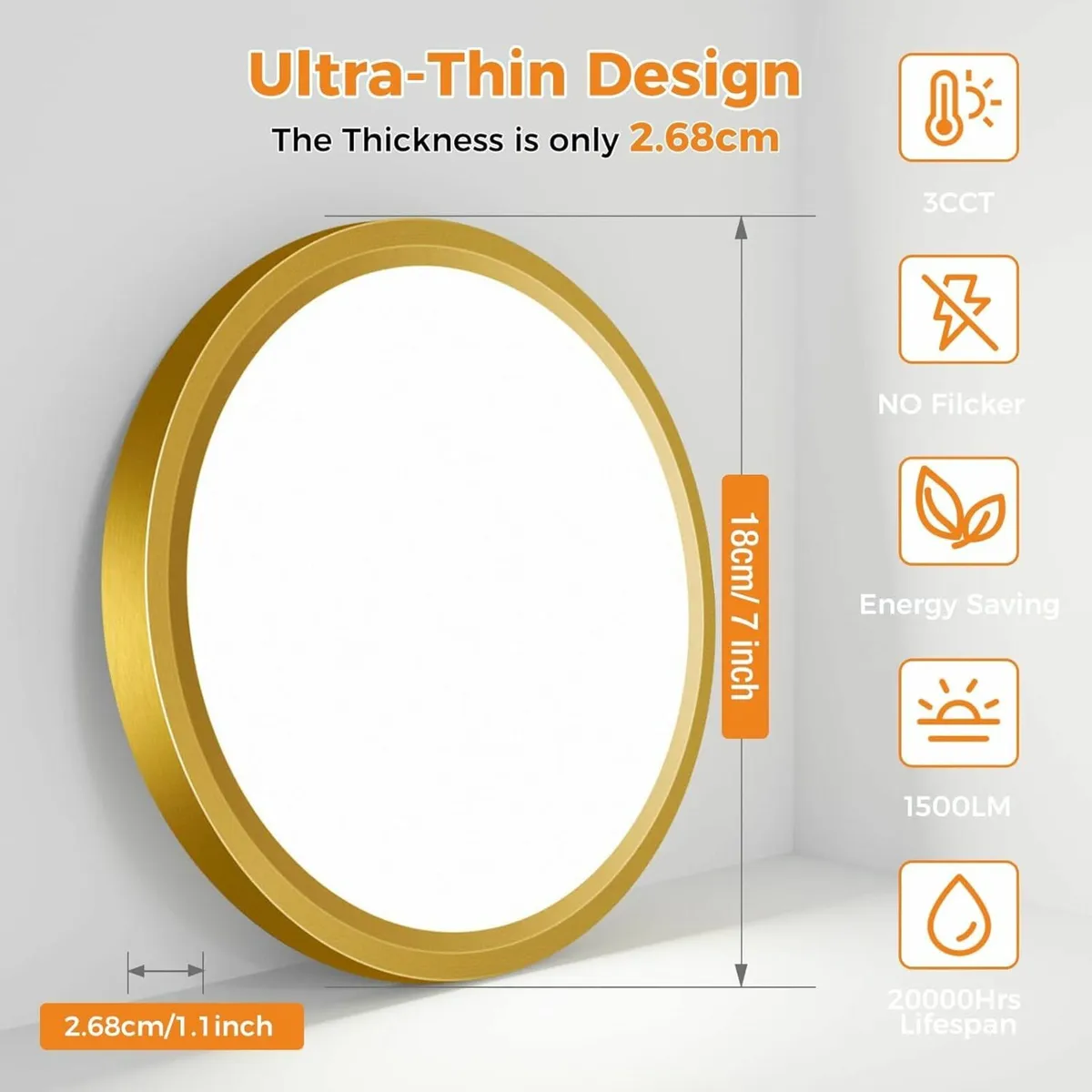 3000K/4000K/6500K 3 Color Ceiling 18CM(Gold) - Image 2