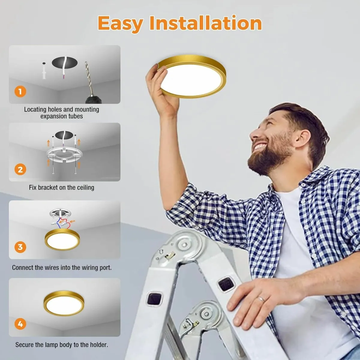 3000K/4000K/6500K 3 Color Ceiling 18CM(Gold) - Image 4