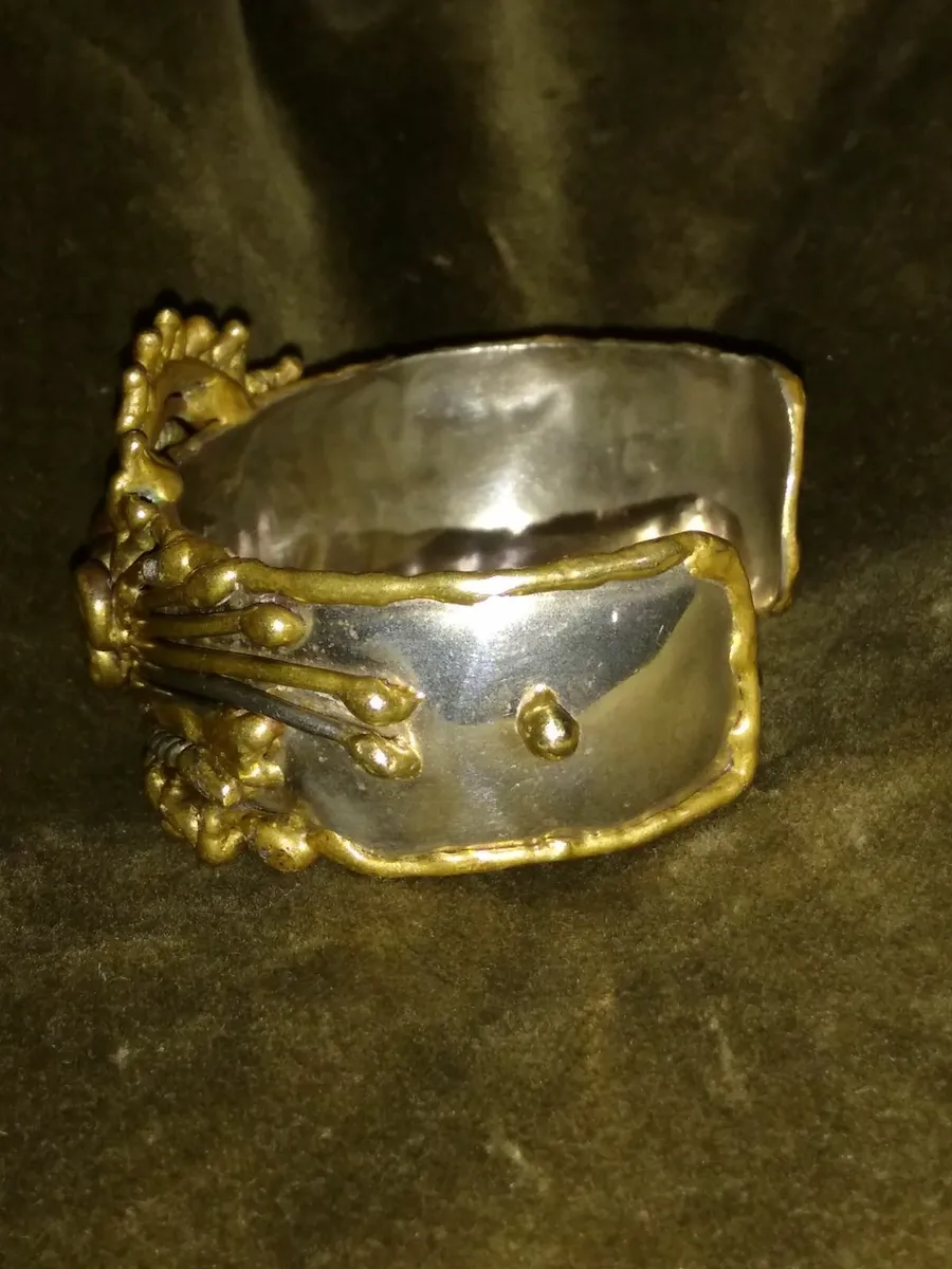 Vintage Sterling Silver, Brass, Copper Cuff Bangle - Image 2