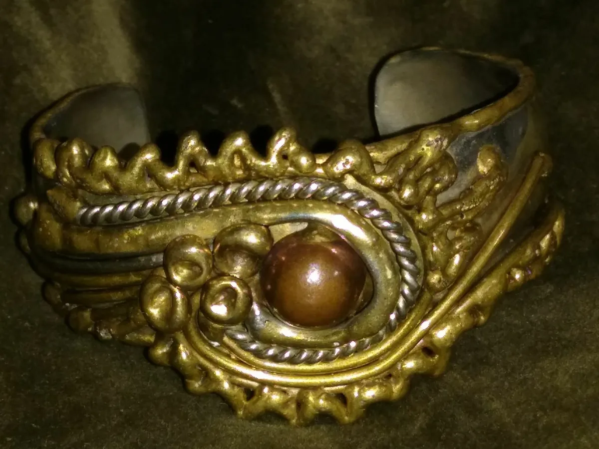 Vintage Sterling Silver, Brass, Copper Cuff Bangle - Image 4