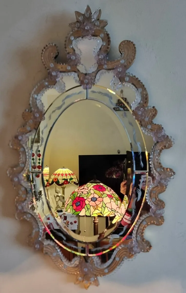 Italian Murano Glass Pink Flowers Venetian Mirror - Image 4