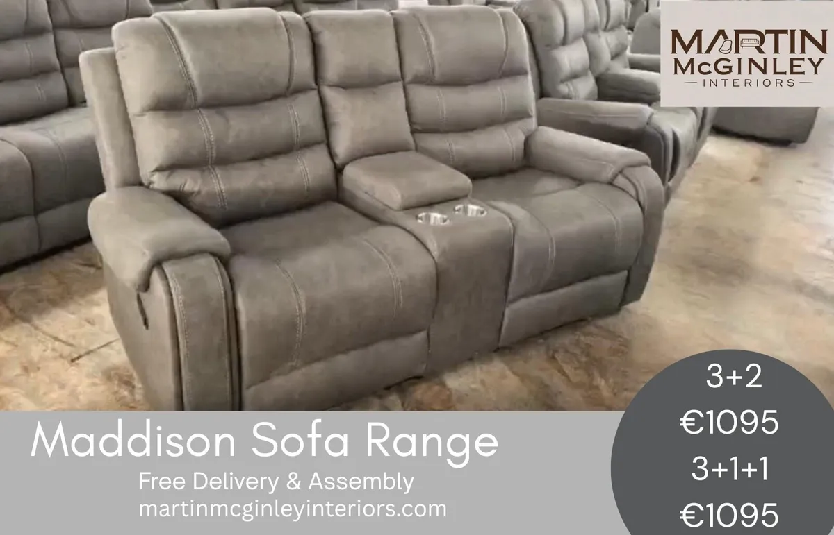 New Maddison Full Recliner Set Grey Fabric - Image 1