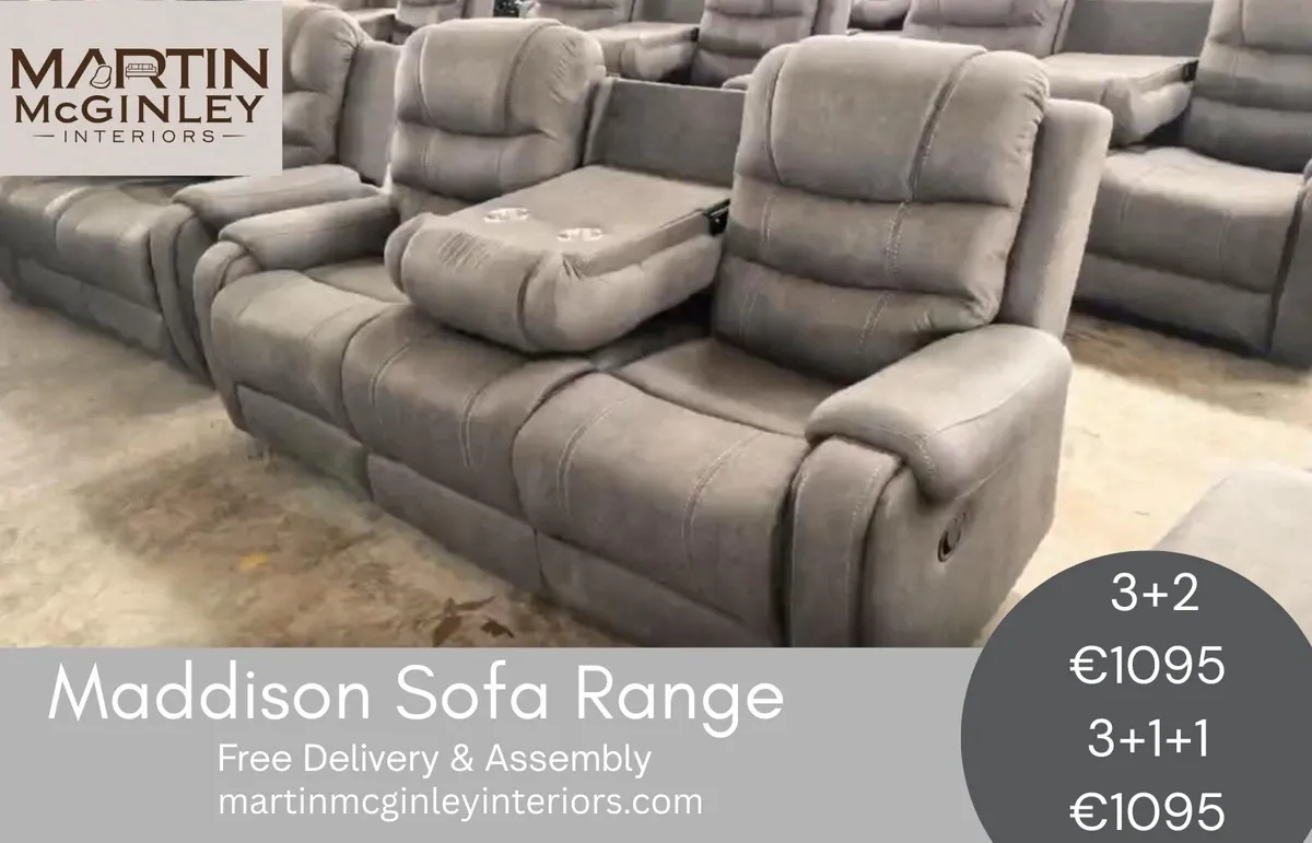 New Maddison Full Recliner Set Grey Fabric - Image 4