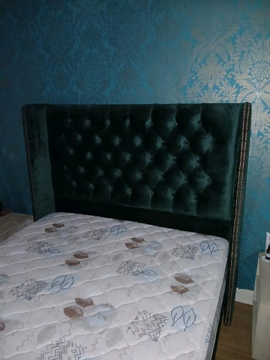 Vintage Style Green Velvet Double Bed - Image 3