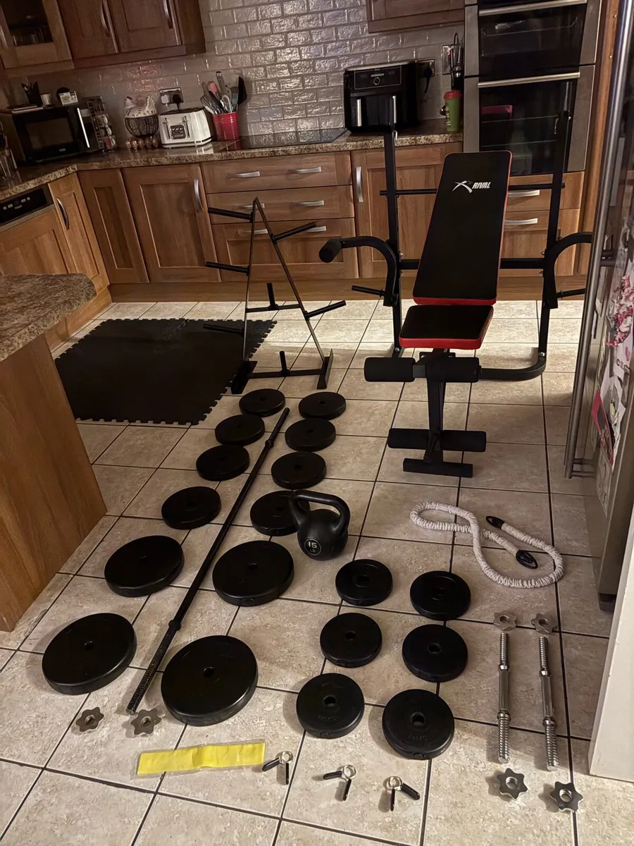 PERFECT WEIGHT BENCH, LEG, WEIGHTS, BARS, STAND!! - Image 1