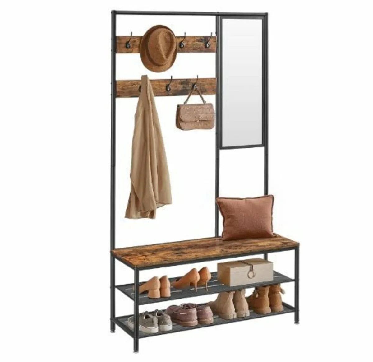 Coat Rack with Hooks Mirror Bench - Image 1