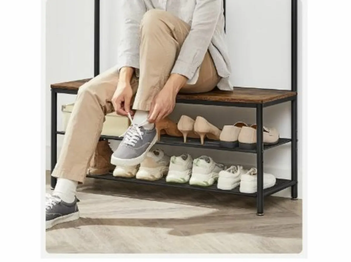 Coat Rack with Hooks Mirror Bench - Image 2