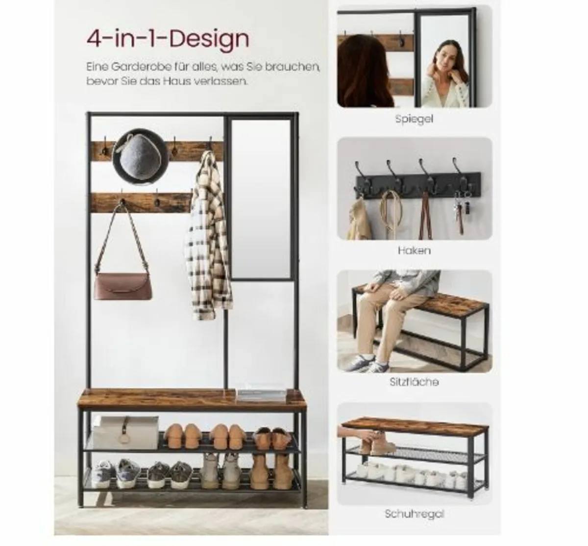 Coat Rack with Hooks Mirror Bench - Image 4