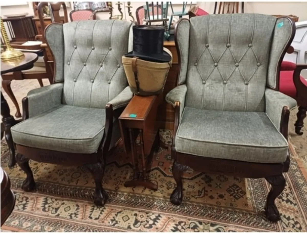Pair of Vintage Wing Back Armchairs - Image 1