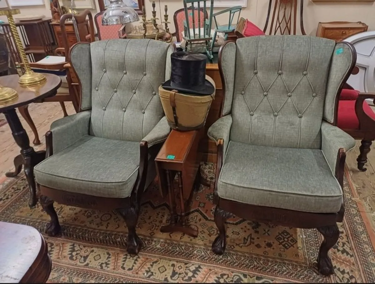 Pair of Vintage Wing Back Armchairs - Image 2