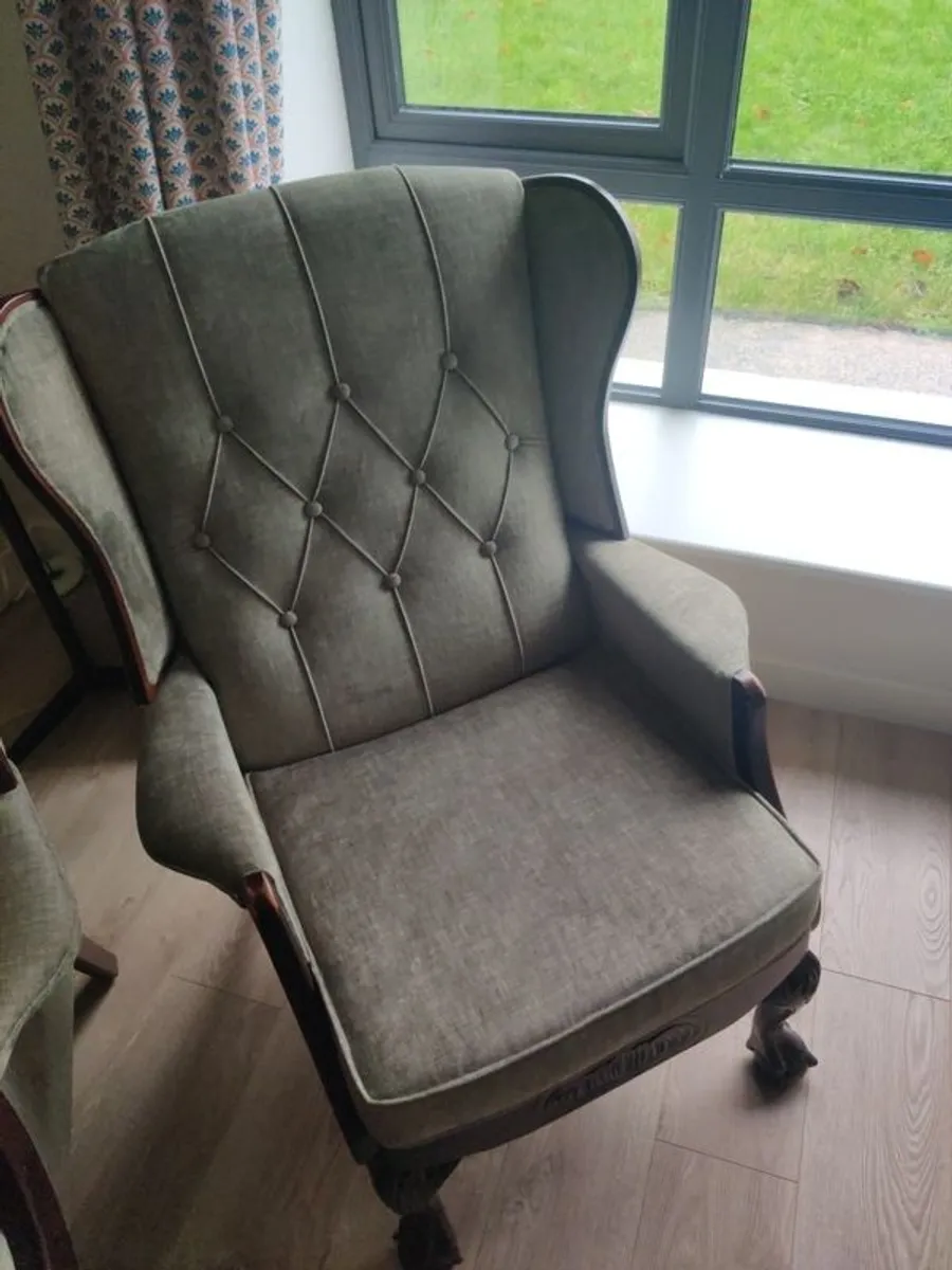Pair of Vintage Wing Back Armchairs - Image 3