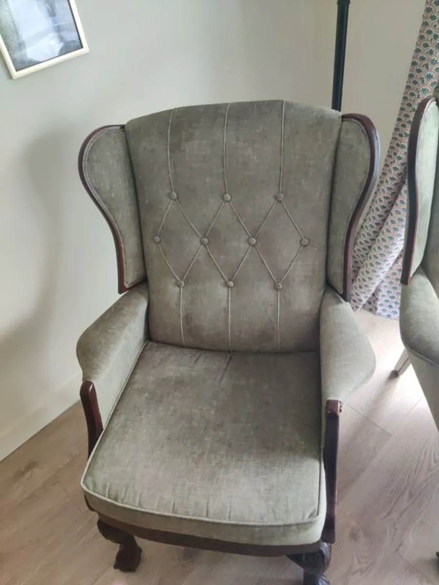Pair of Vintage Wing Back Armchairs - Image 4