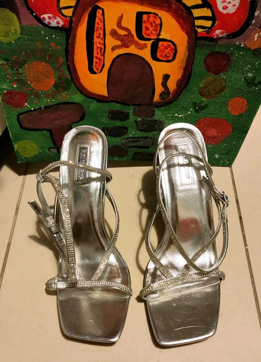 Silver Rhinestone Heeled Sandals – Size EU 40 ✨ - Image 1