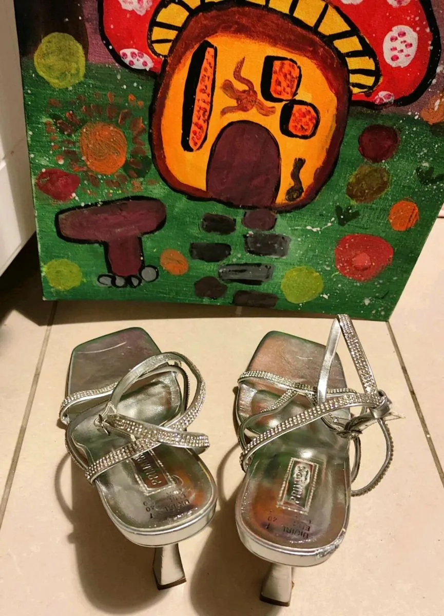 Silver Rhinestone Heeled Sandals – Size EU 40 ✨ - Image 2