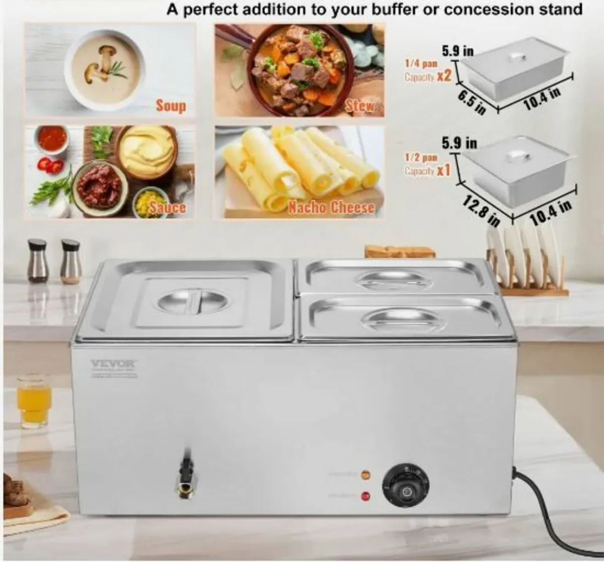 Commercial Food Warmer, 3-Pan Electric Steam - Image 2