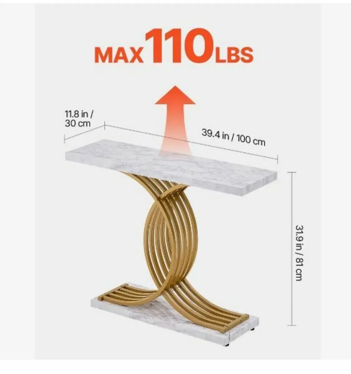 Narrow Console Sofa Table, 39.4 inches - Image 3