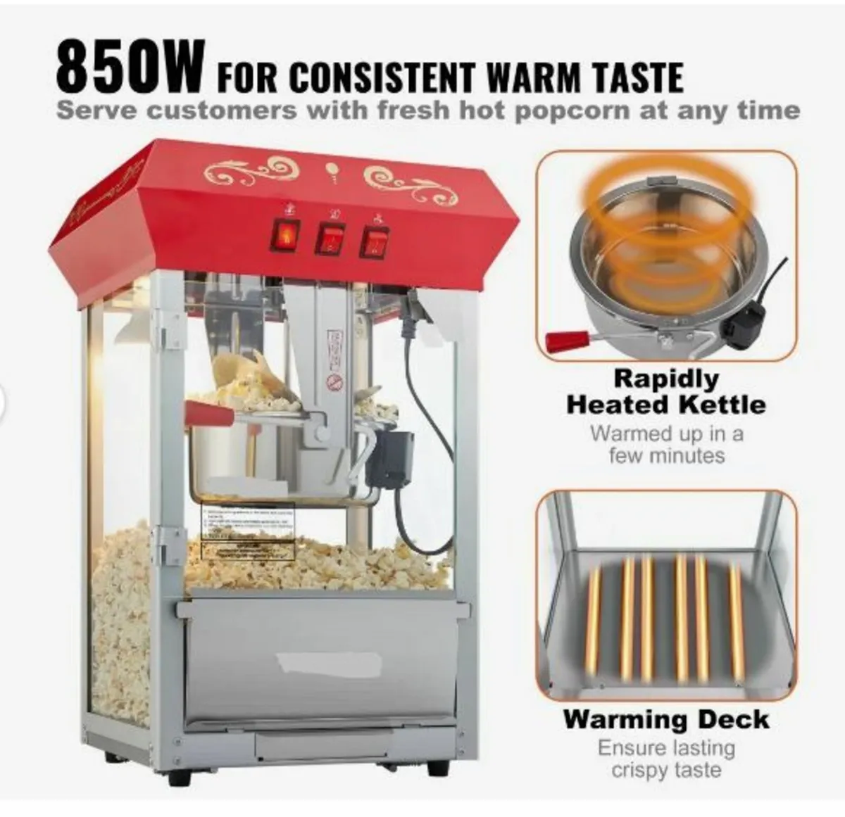 Popcorn Maker, 850W Popcorn Popper Machine - Image 2