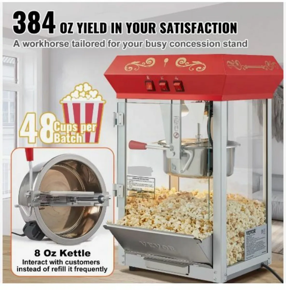 Popcorn Maker, 850W Popcorn Popper Machine - Image 4
