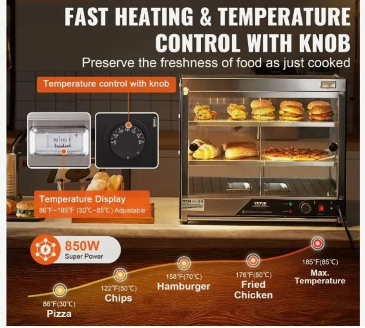 2-Tier Commercial Food Warmer Display, 850W - Image 2