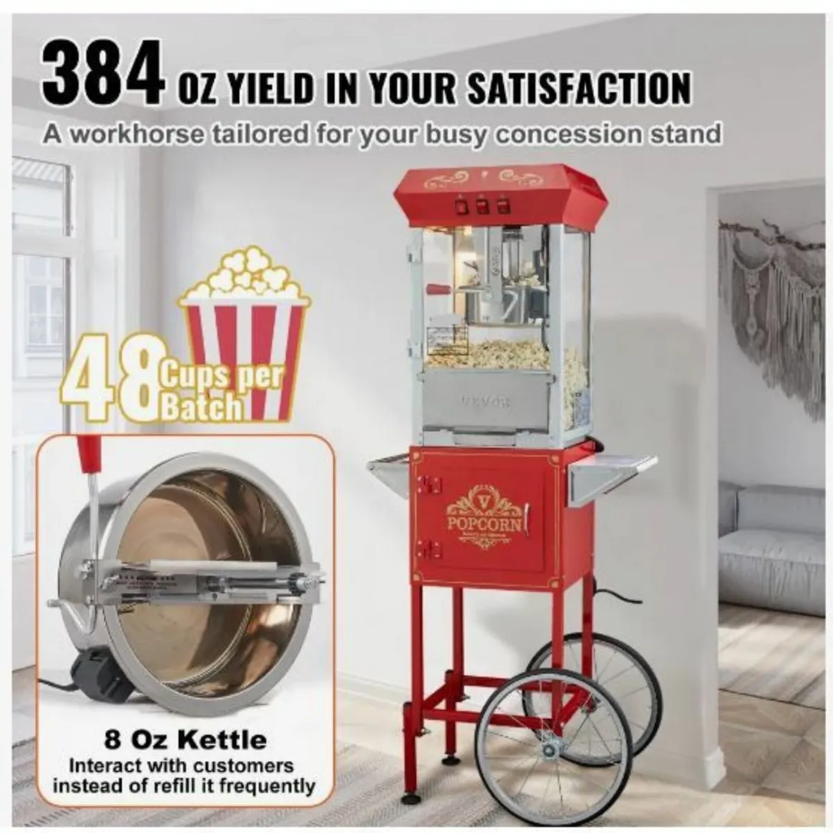 Popcorn Maker with Cart, 850W - Image 3