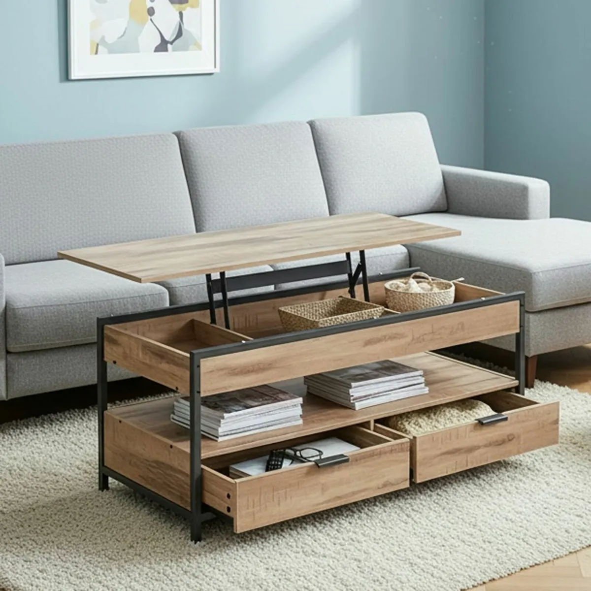 Height-Adjustable Lift-Top Coffee Table XL 120cm - Image 1