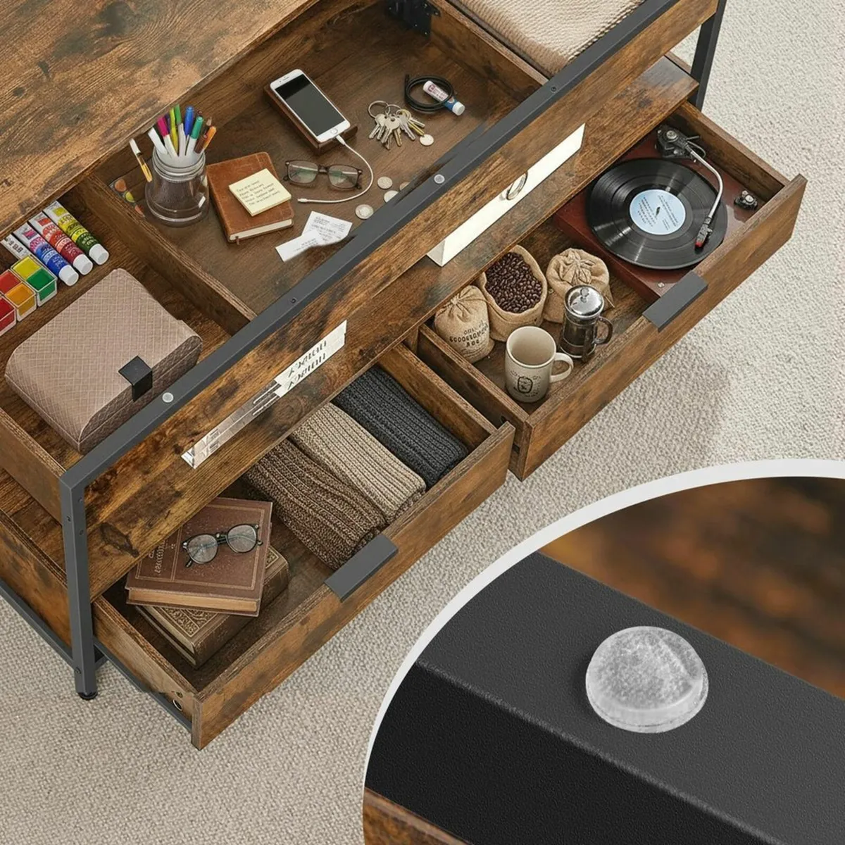 Height-Adjustable Lift-Top Coffee Table XL 120cm - Image 4