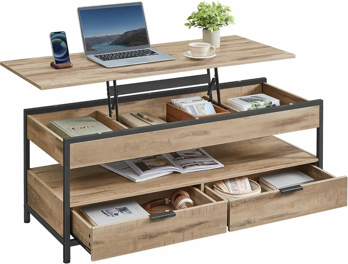 Height-Adjustable Lift-Top Coffee Table XL 120cm - Image 2