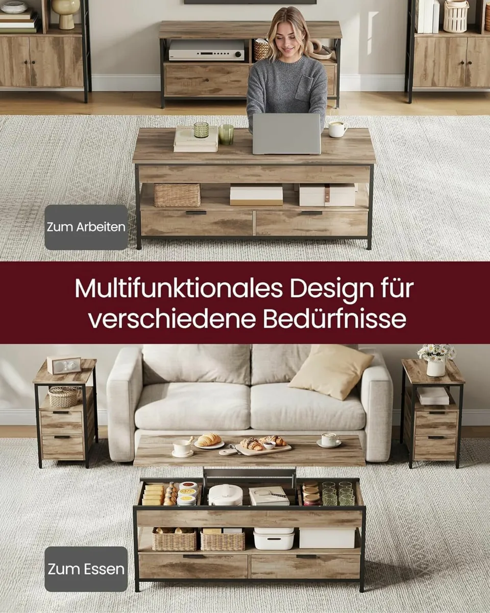 Height-Adjustable Lift-Top Coffee Table XL 120cm - Image 3