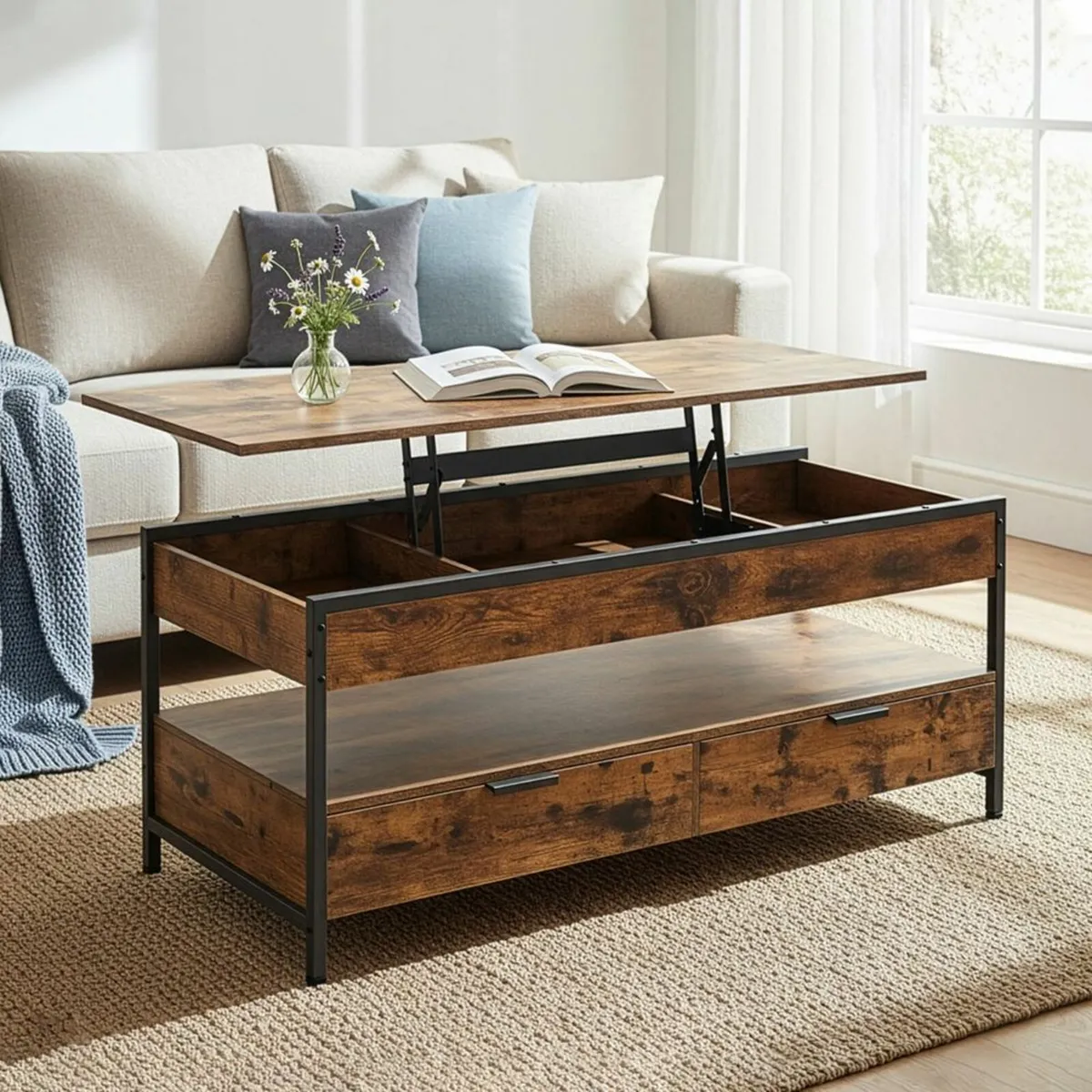 Height-Adjustable Lift-Top Coffee Table XL 120cm - Image 1