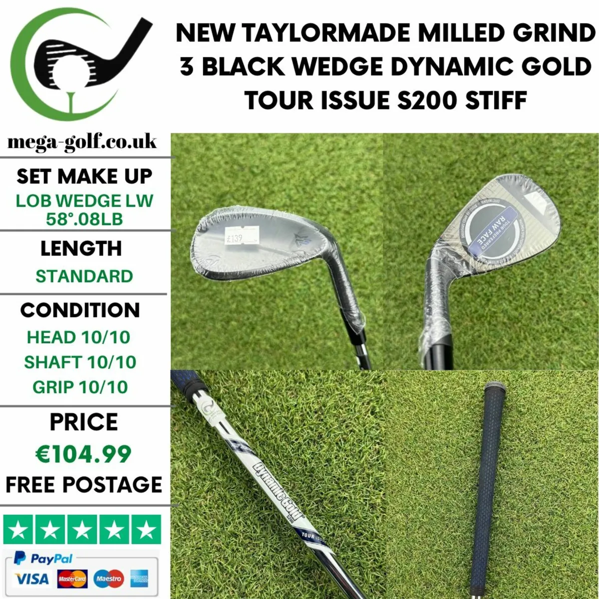 New Taylormade Milled Grind 3 Black Wedge Lw 58° - Image 1