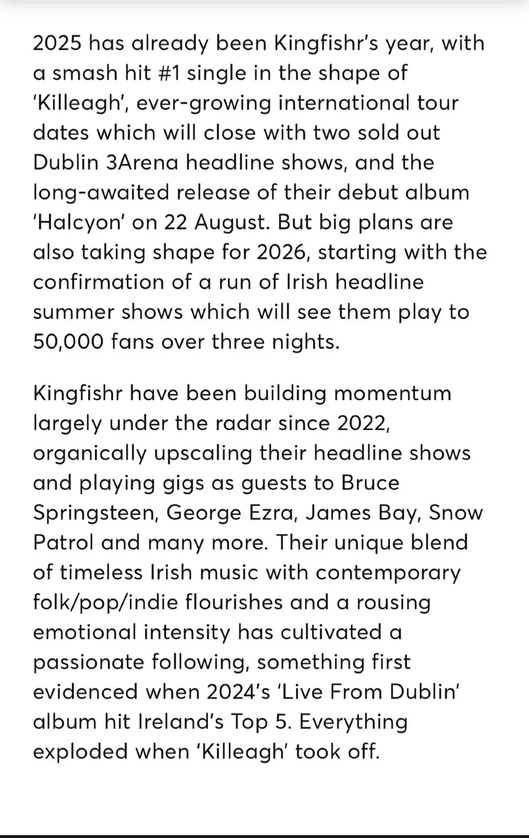 Kingfishr ticket x1 12/06/26-Cork - Image 2