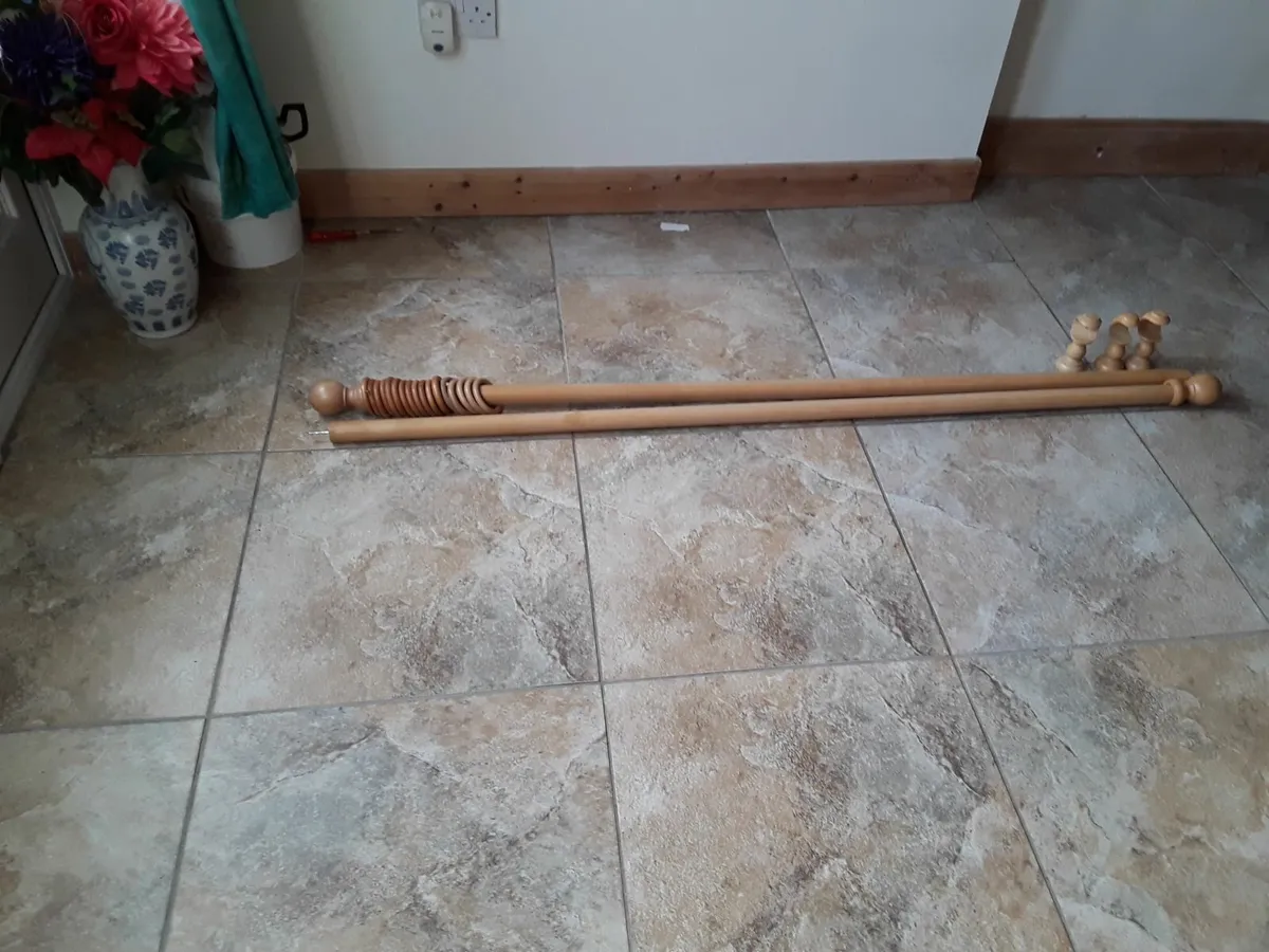 Solid pine wooden curtain pole over 10 foot - Image 1