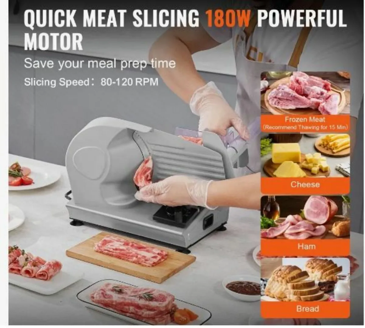 Meat Slicer, 180W Electric Deli Food Slicer - Image 2