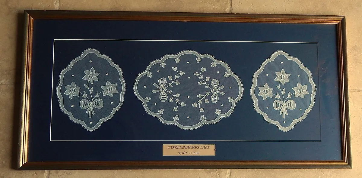 Large Framed Pieces of Vintage Carrickmacross Lace - Image 1