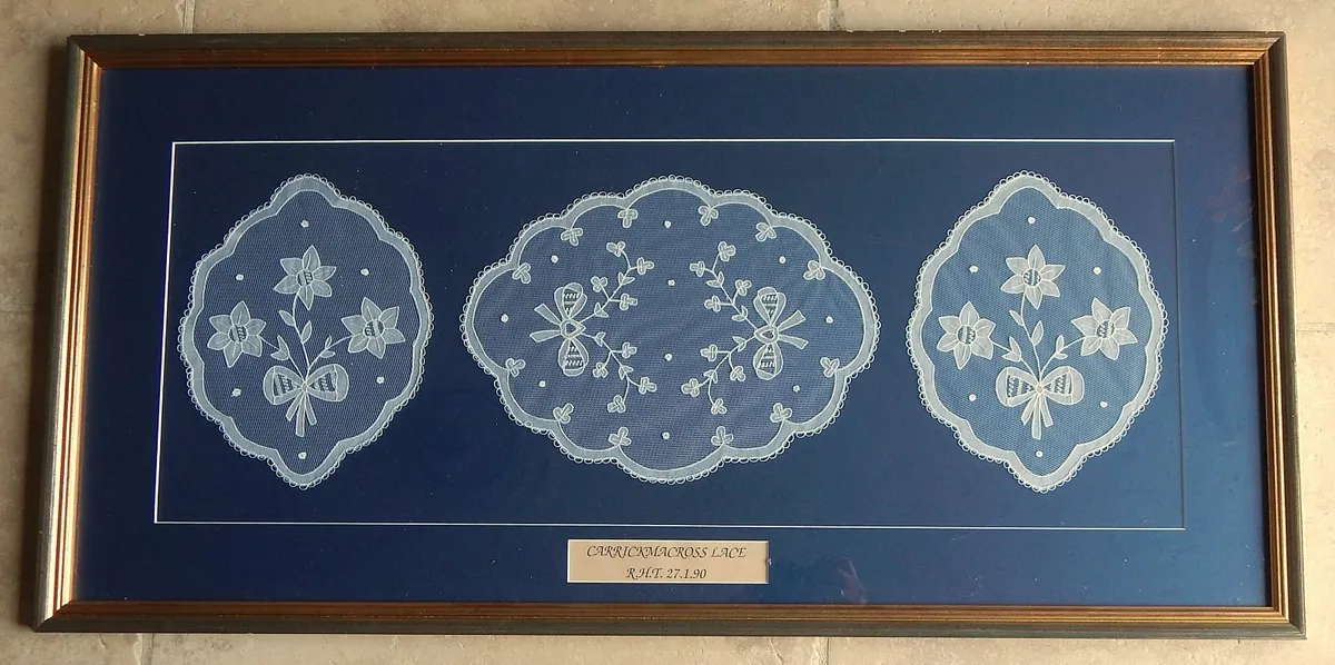 Large Framed Pieces of Vintage Carrickmacross Lace - Image 2