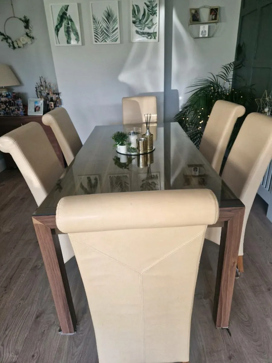 Glass top table and 6 chairs - Image 2