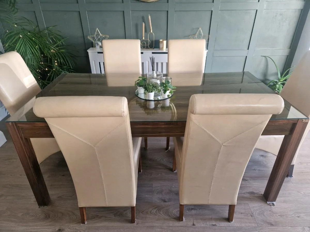 Glass top table and 6 chairs - Image 3