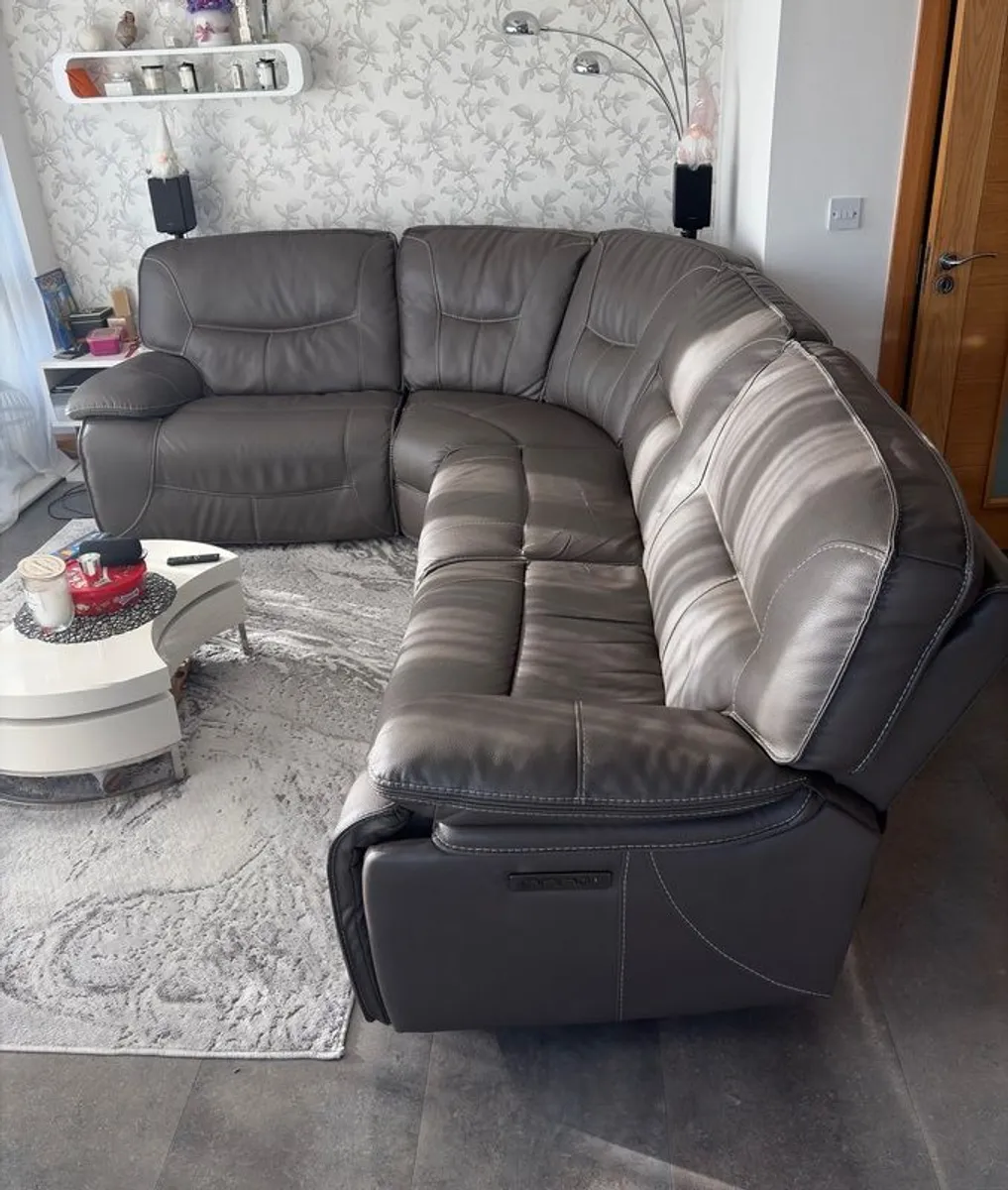 Corner Sofa Grey Leather Power Reclining Modular - Image 1