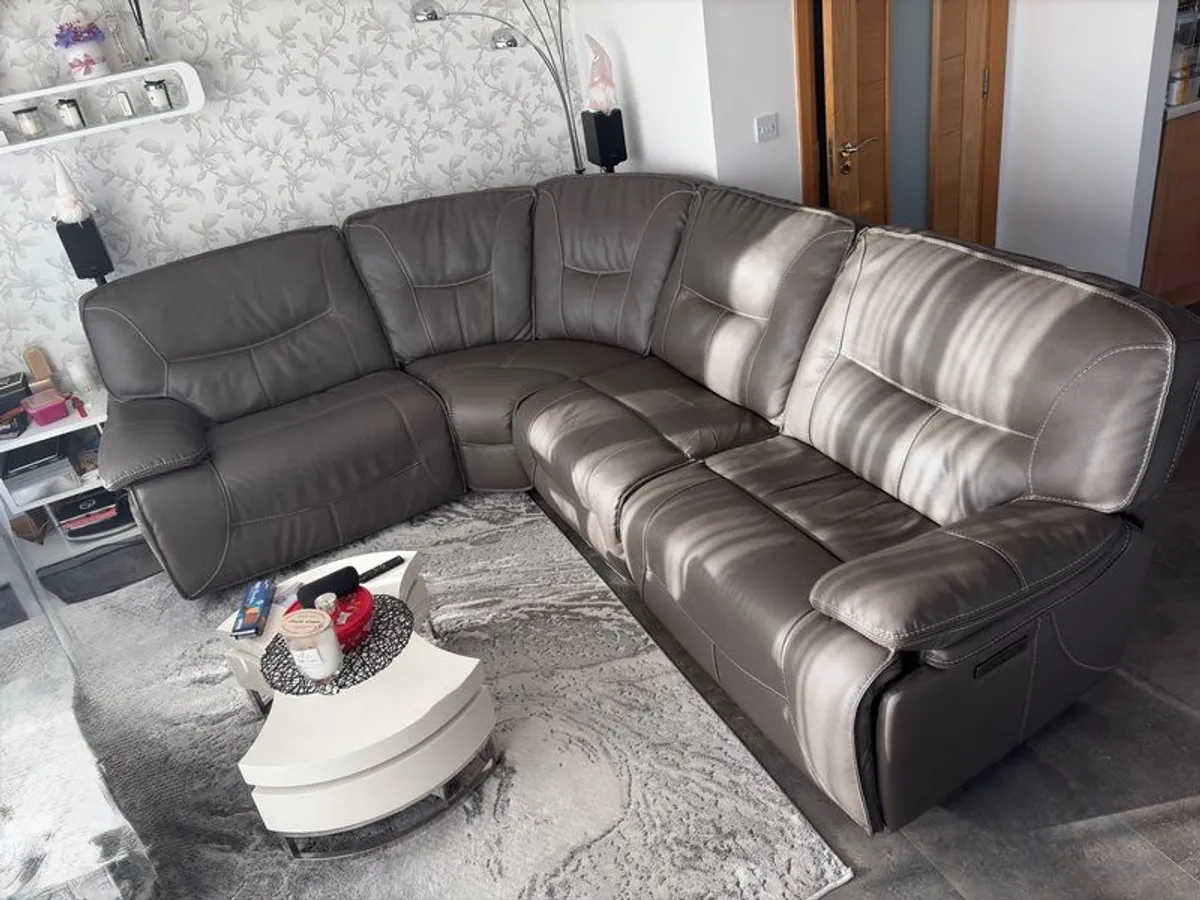Corner Sofa Grey Leather Power Reclining Modular - Image 2