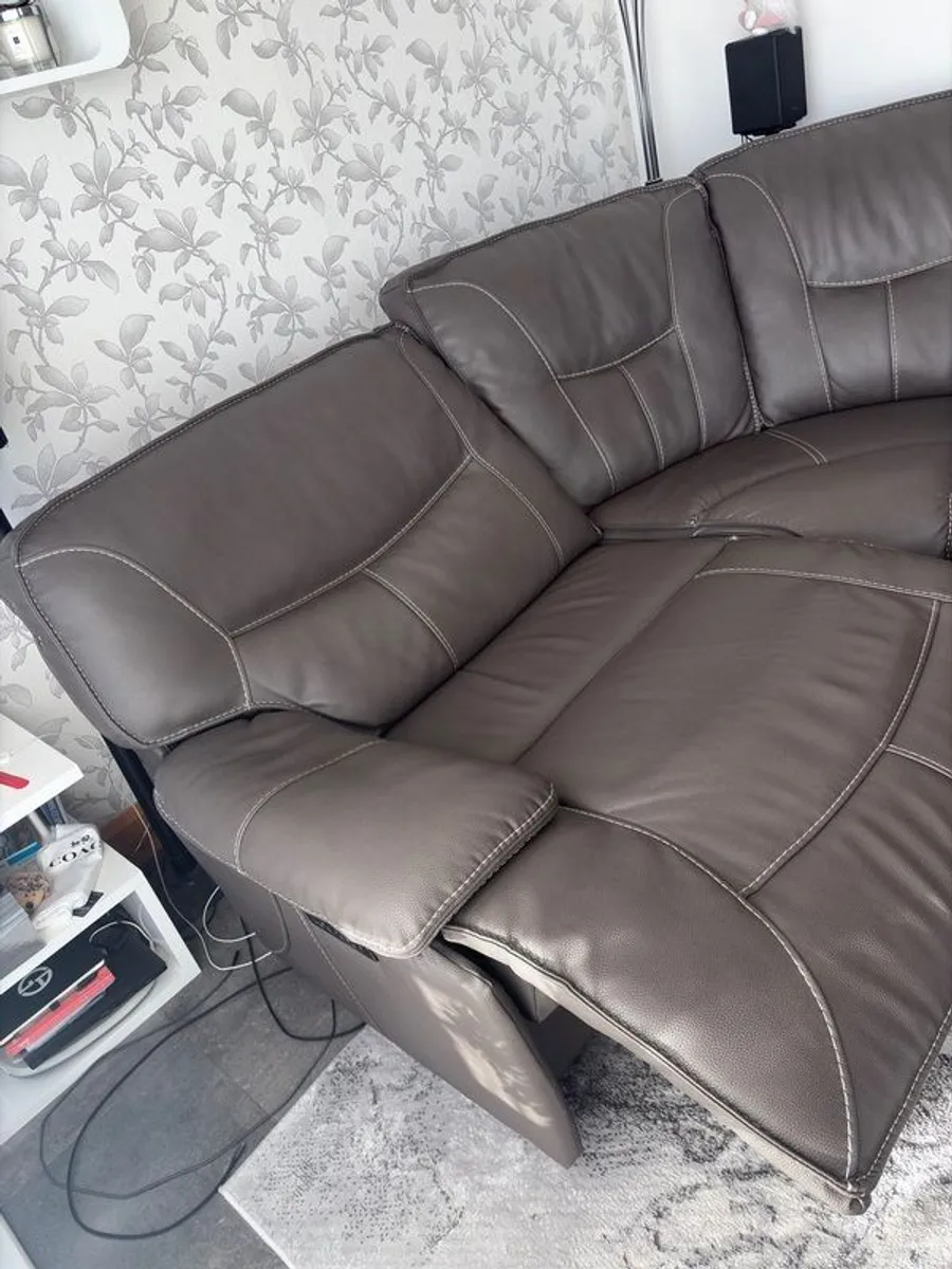 Corner Sofa Grey Leather Power Reclining Modular - Image 3