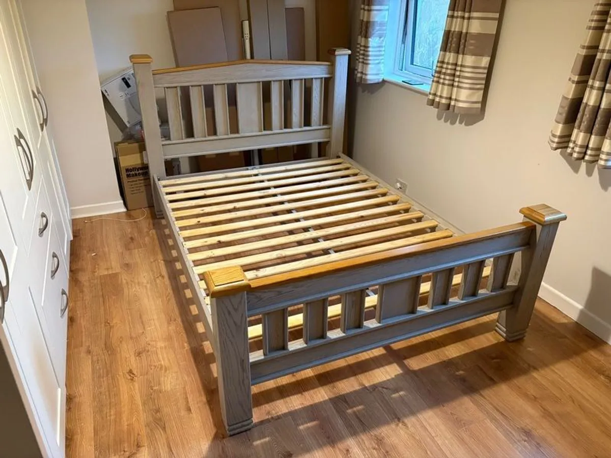 Lancaster Bed Frame | King | 5ft | Aged Grey/Oak - Image 1