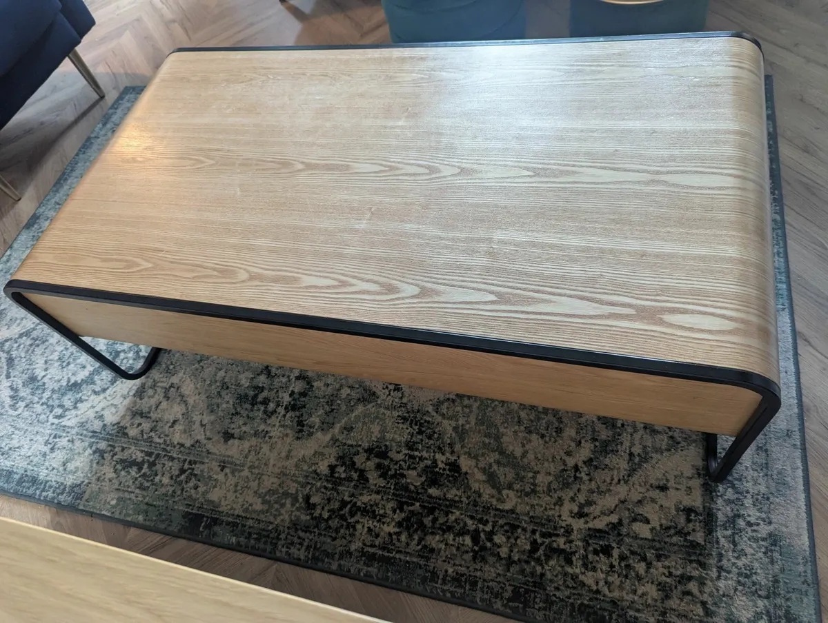 Modern Oak Veneer Coffee Table with Storage - Image 1