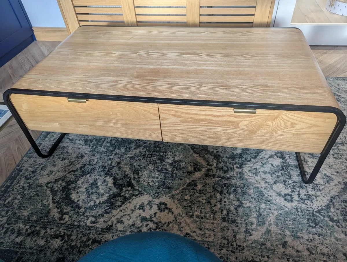 Modern Oak Veneer Coffee Table with Storage - Image 2