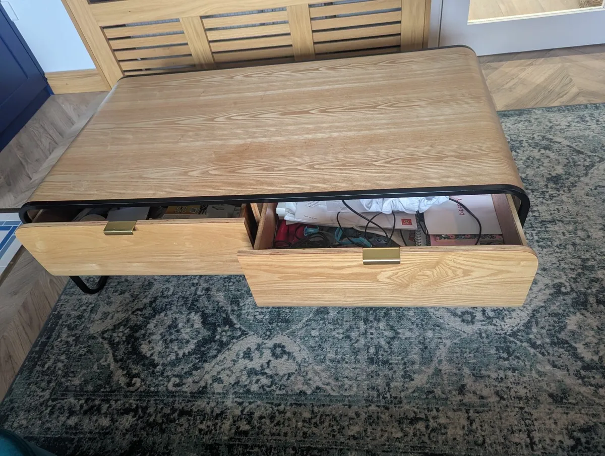 Modern Oak Veneer Coffee Table with Storage - Image 4