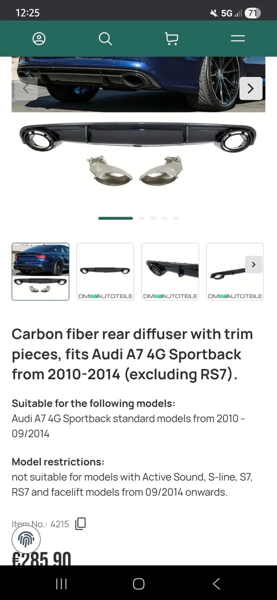 Audi a7 rear defuser carbon fiber with exhaust tip - Image 3