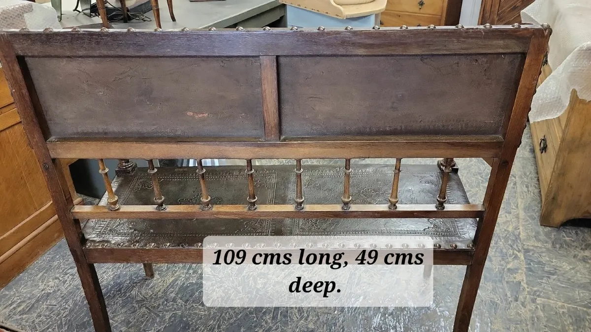 Early 1900s embossed leather bench - Image 4